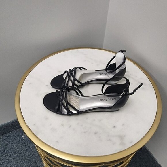 Easy Street Tarrah Evening Sandals Black Patent Clear Wedge - Picture 5 of 5